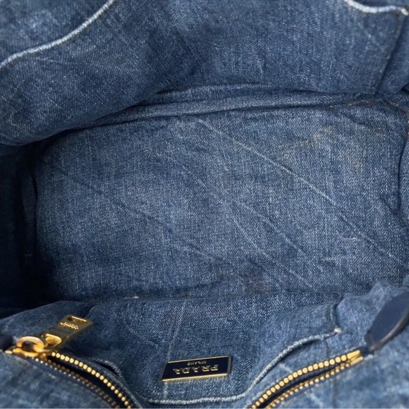 Authentic Prada luxury designer signature denim Canapa tote bag with strap - Picture 10 of 16